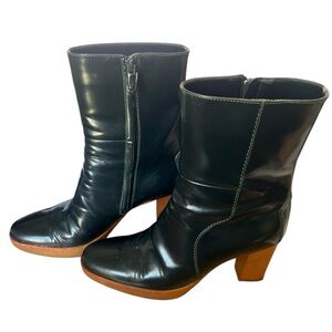 Tod’s Rio Forest Green Platform Wooden Heeled Booties